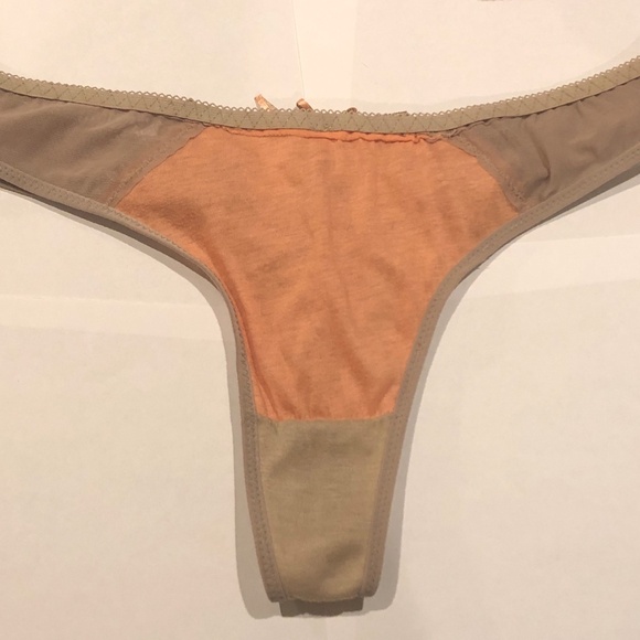 3/$32 VTG Y2K Khaki Mesh & Lace Over Peach Lining Sexy Thong Panties~7~NWT - Picture 4 of 6
